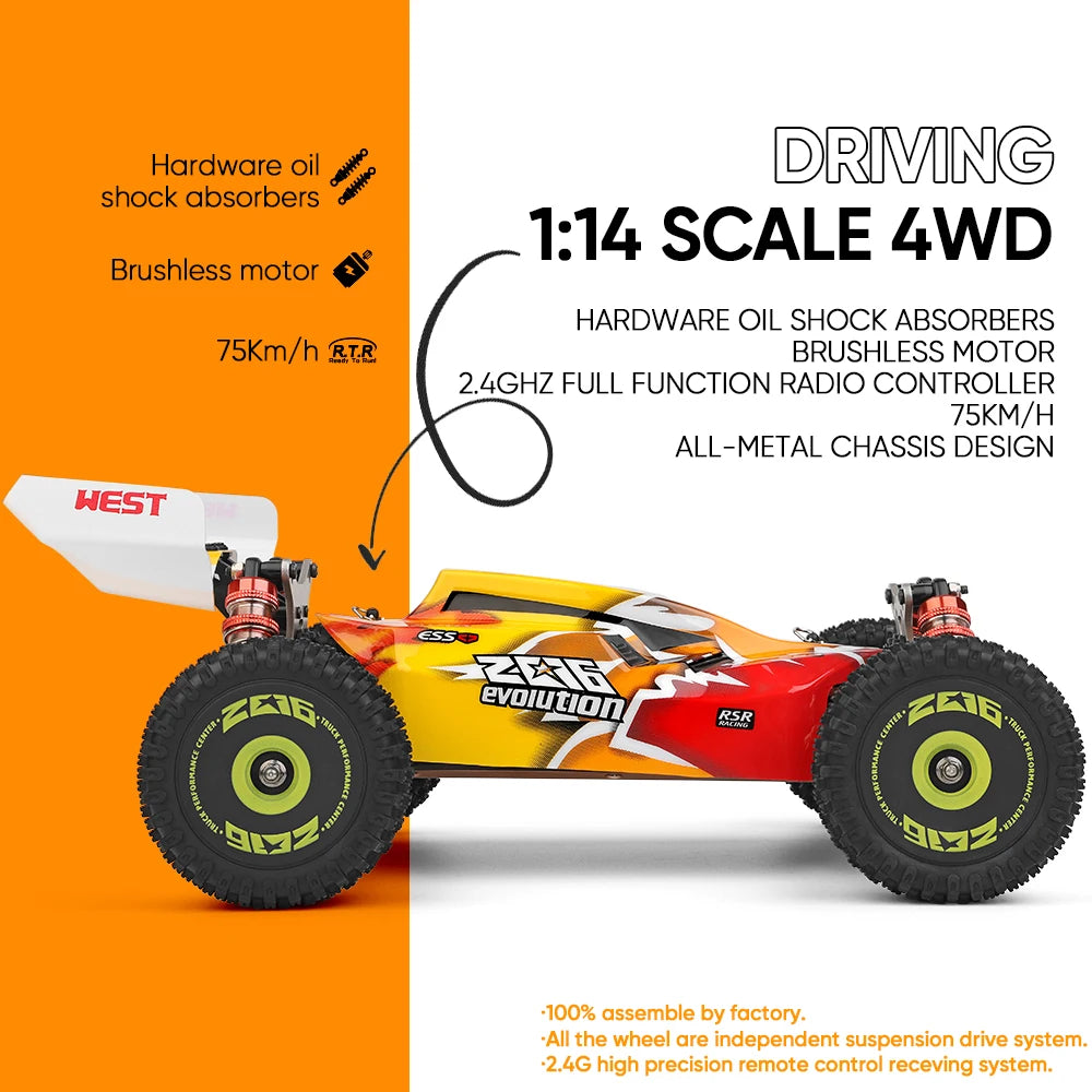WLtoys 144010 144001 75KM/H 2.4G RC Car Brushless 4WD Electric High Speed Off-Road Remote Control Drift Toys for Children Racing.