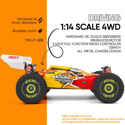 WLtoys 144010 144001 75KM/H 2.4G RC Car Brushless 4WD Electric High Speed Off-Road Remote Control Drift Toys for Children Racing.