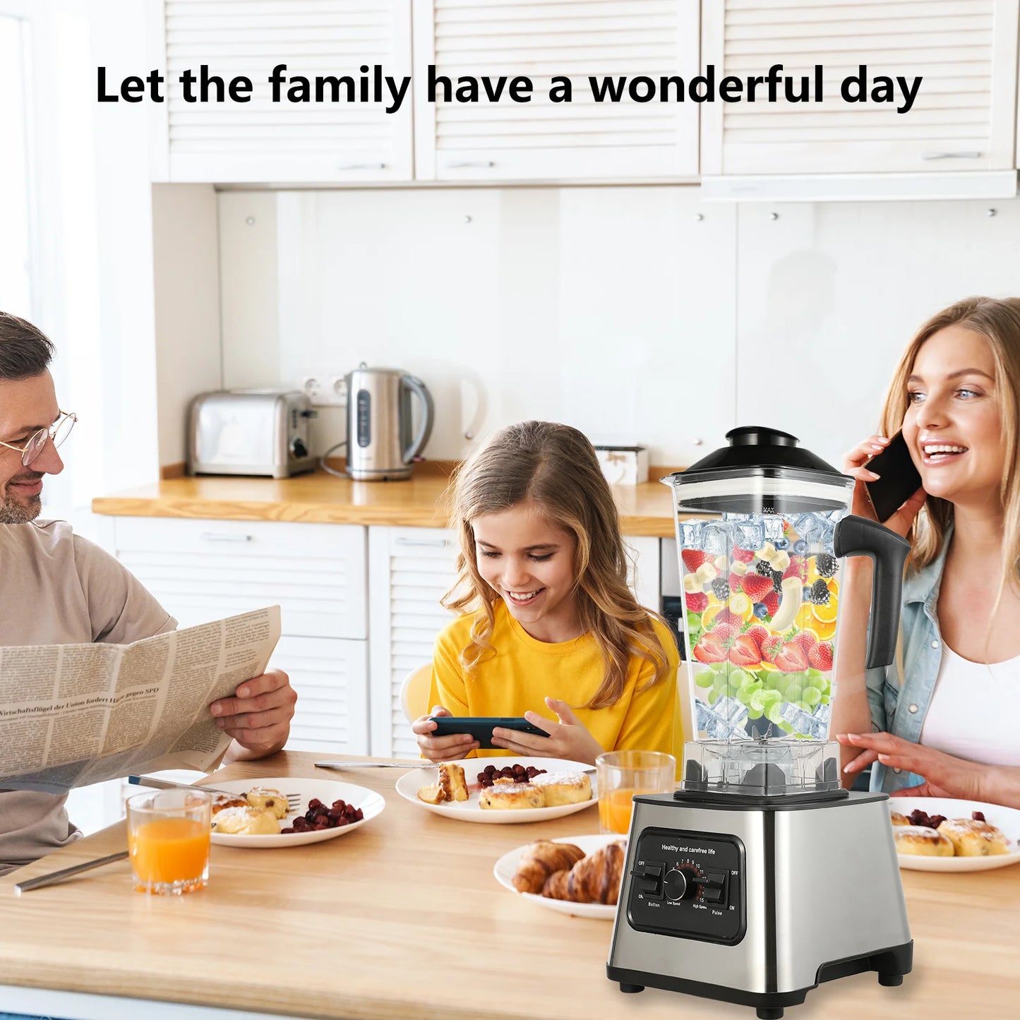 6000W Power multi-function Professional Blender 4-Blade 2-In-1 Wall Breaking Machine 2.5L Container Ice Nut Fruit mix Strong.