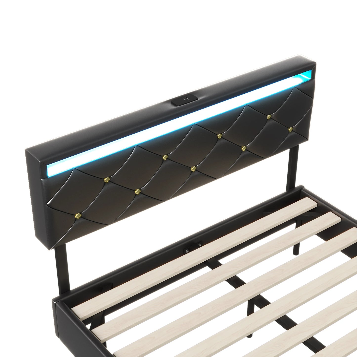 Rosahqnda Schwebebett 140-160*200cm LED USB verstellbares Kopfteil,Doppelpolsterbett Apartmentbett Jugendbett Gästebett,PU