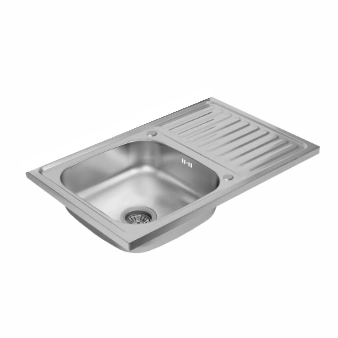 80 x 50 cm große Küchenspüle aus Edelstahl, Einzelschüssel mit Wasserhahnloch und Abtropffläche, Silber, linke/rechte Option