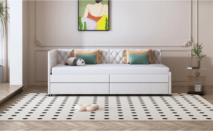 Rosahqnda gepolstertes Tagesbett 90 x 200 cm mit ausziehbarem Bett, Einzelbett, Schlafsofa, Tagesbettgestell mit Lattenrost