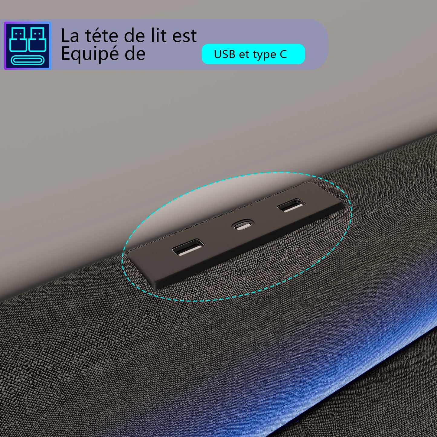 Rosahqnda Gepolsterter Bettrahmen mit LED, USB, Schubladen, Leinen Plattformbett 140-160-180×200cm,Jugendwohnungsbett,Gästebett