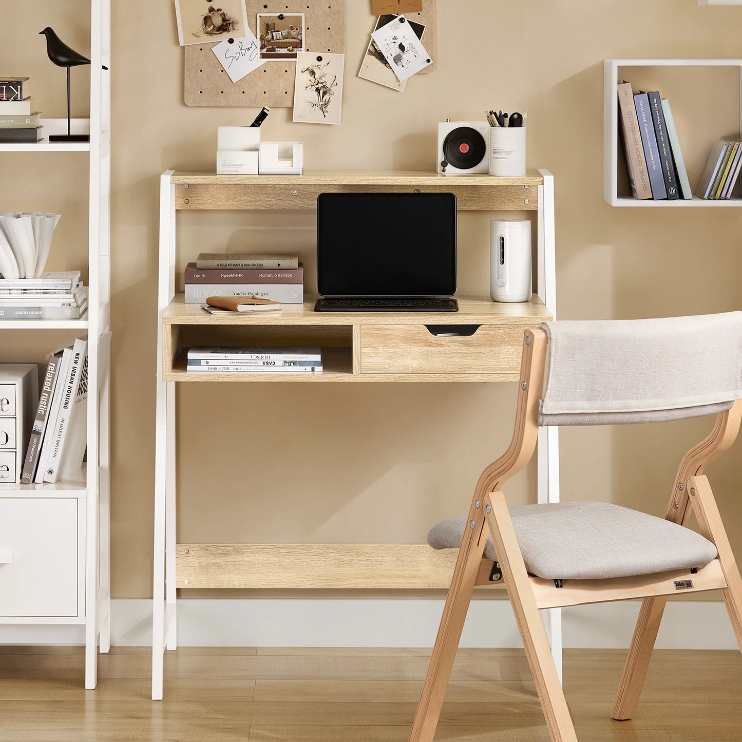 SoBuy FWT63-N Schreibtisch mit Ablage und Fach Computertisch Arbeitstisch Bürotisch Tisch mit Schublade