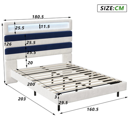 Rosahqnda Schwebebett 140*190cm Doppelbett Rahmen 160*200cm mit LED&USB Polsterbett Erwachsenenwohnung Jugendbett Samt