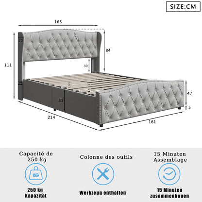 Rosahqnda Gepolstertes Doppelbett 140-160*200cm mit hydraulischem Stauraumbett Gästebett Jugendzimmer Apartmentbett Flanell