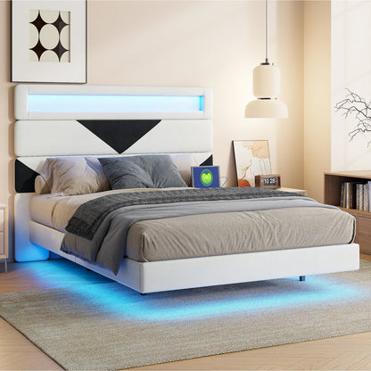 WoodenAura Polsterbett 160x200cm mit LED-Beleuchtung, Bettrahmen mit Lattenrost, verstellbares Kopfteil, Jugendbett