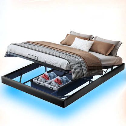 Rosahqnda Doppelbett 160 x 200 cm mit LED-Beleuchtung, Lattenrost aus Metall, schwebender Bettrahmen mit Licht, Schwarz (ohne Matratze)