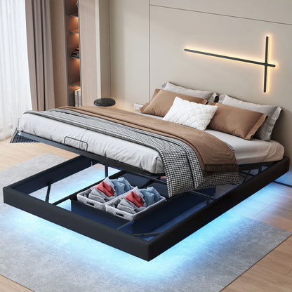Rosahqnda Doppelbett 160 x 200 cm mit LED-Beleuchtung, Lattenrost aus Metall, schwebender Bettrahmen mit Licht, Schwarz (ohne Matratze)