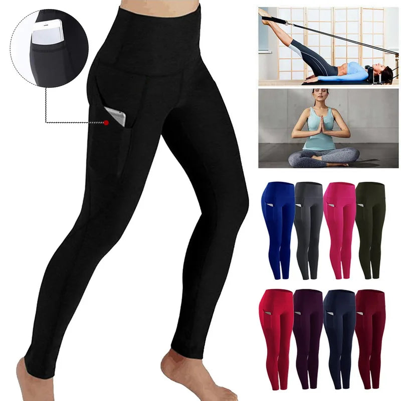 Winter Tummy Control Solid Color High Waist Women Fitness Leggings Push Up Pockets Butt Lift Yoga Pants Sport Running Woman Pant.