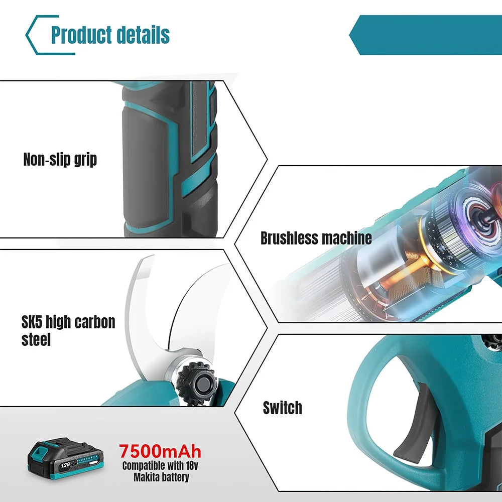 30mm bürstenlose elektrische Ast schere 2 Gänge Akku wiederauf ladbare Obstbaum Bonsai Schnitt Elektro werkzeug für Makita 18V Batterie
