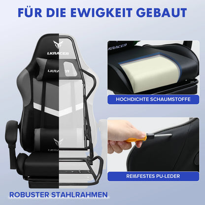LUCKRACER Gaming Stuhl mit fußstütze Bürostuhl Ergonomisch mit verstellbare Lendenkissen, Kopfkissen Gaming Chair