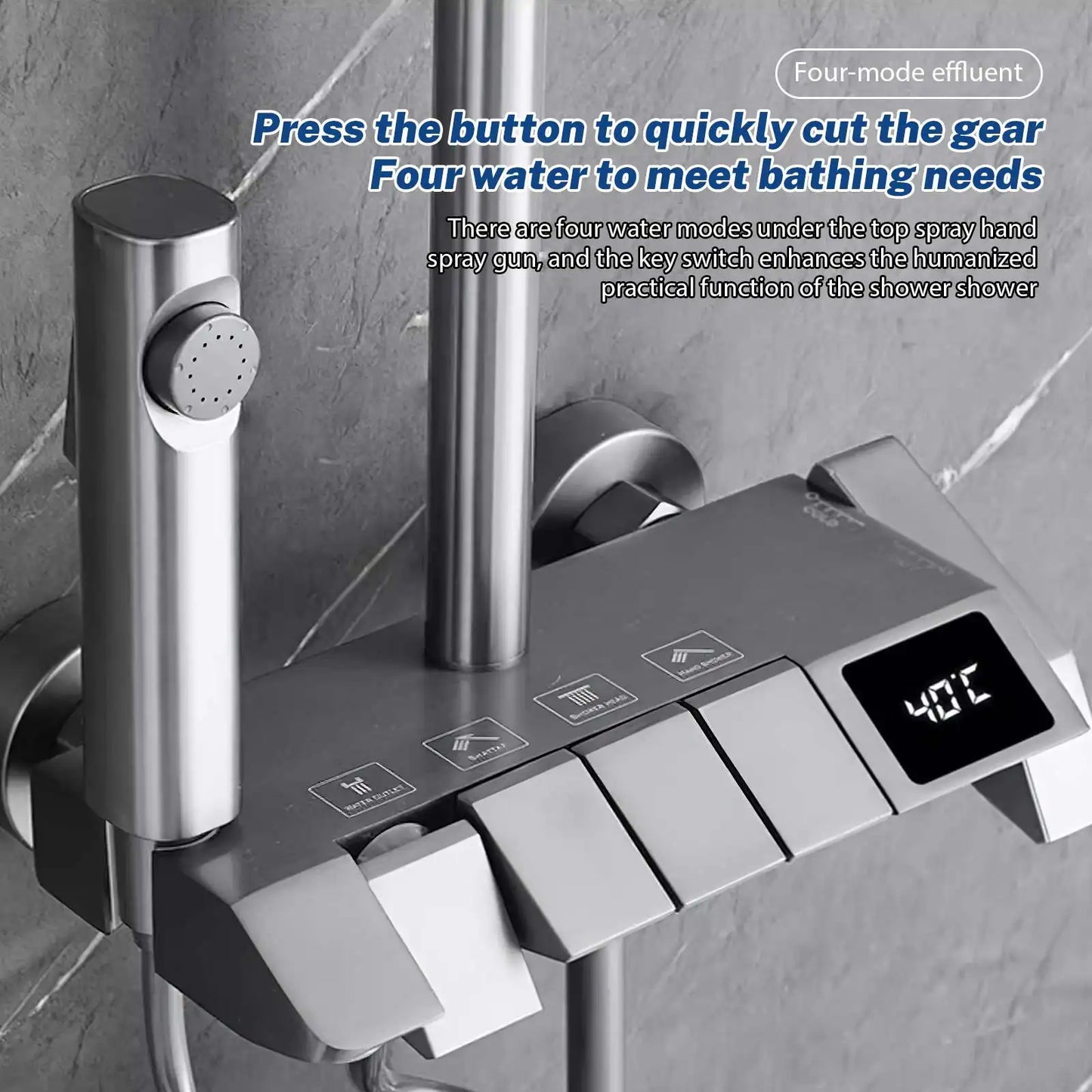 Bathroom showroom Set Gun gray Piano Digital Display Home Bathroom Shower Shore Steel Ultra Thin show Head