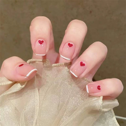 24Pcs/Set White Peach Oolong Gentle French Press on Nail Blush Halo Short Frosted Wearing False Nails Removable Fake Nail Art.