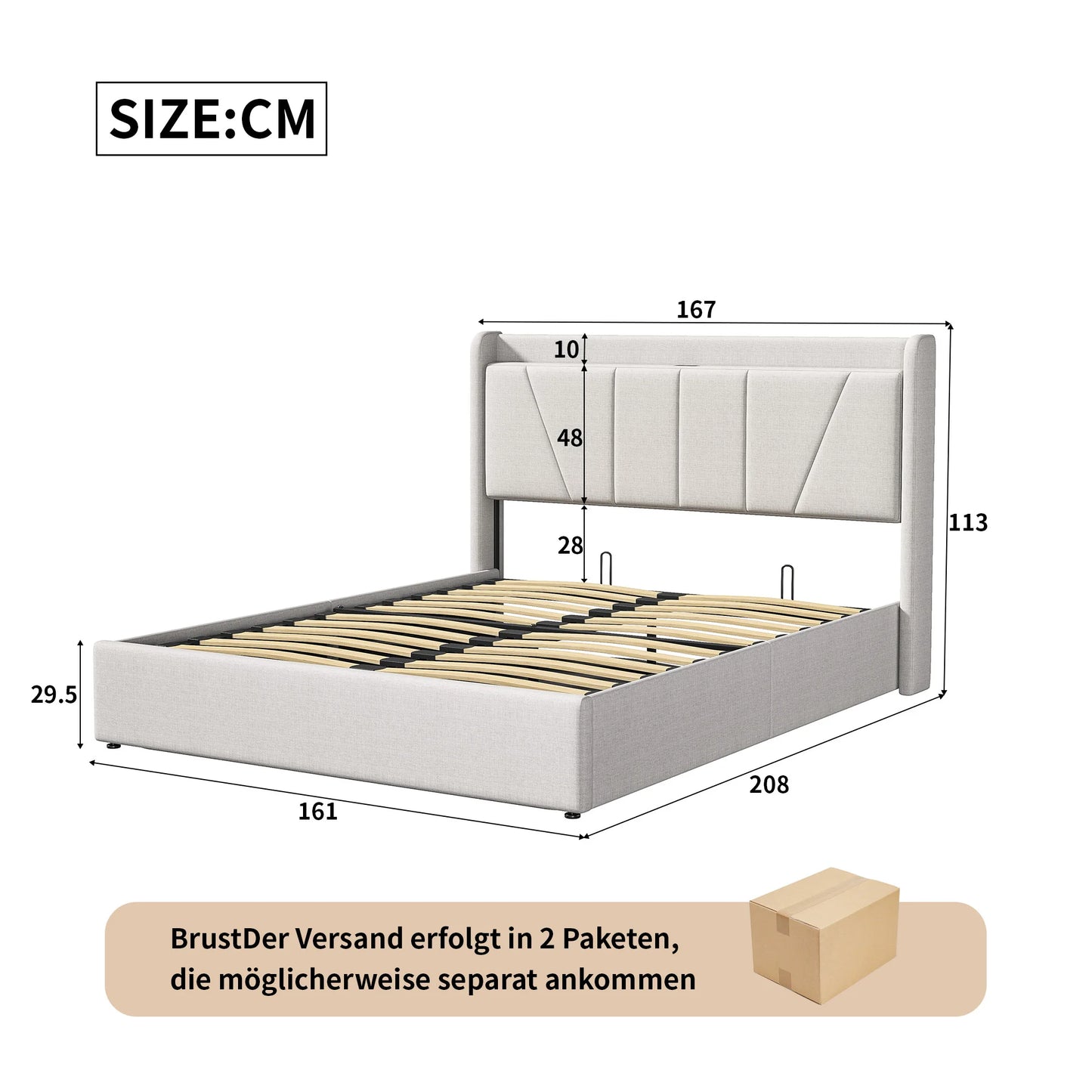 Rosahqnda Doppelbettrahmen 140-160*200 cm USB-Hydraulikbett gepolstertes Gästebett Jugendwohnung Bett Hauptschlafzimmer,Leinen