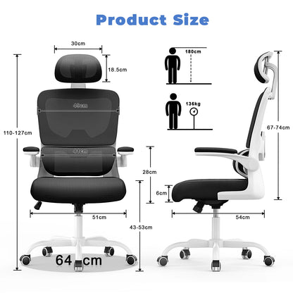 Ergonomic Office Chair Desk Chair with Folding Armrests Height-Adjustable Breathable Backrest Swivel Gaming Chair