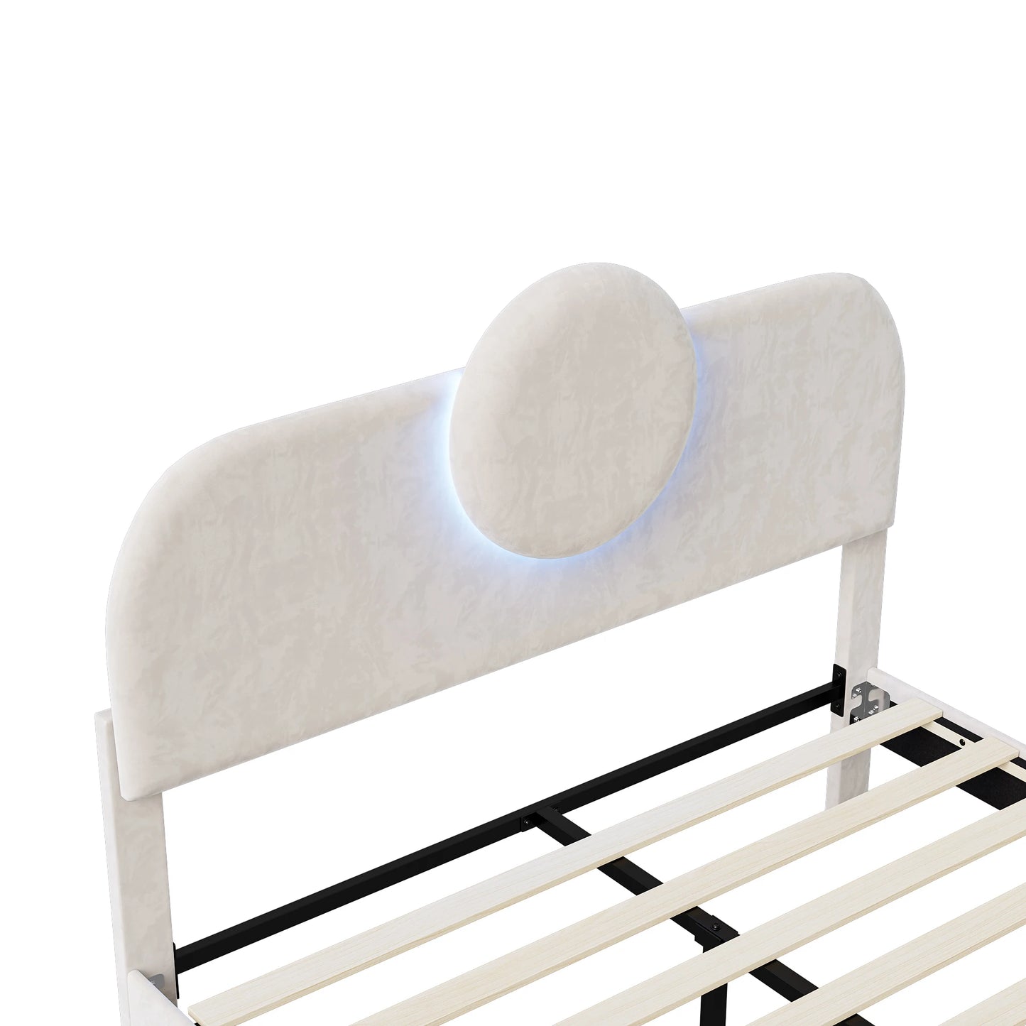 WoodenAura Gepolstertes Doppelbett, 140 x 200 cm mit LED, gepolstertes Bettgestell mit verstellbarem Kopfteil und Lattenrost