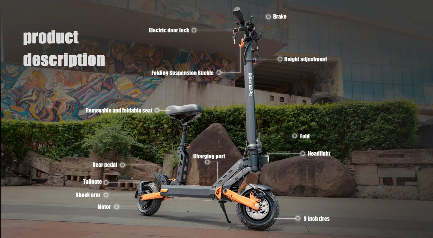 2025 New KuKirin G2 Pro Foldable Electric Scooter 1000W 48V 15.6AH Maximum Speed 45 km/h Range up to 58 km 9 " tires.
