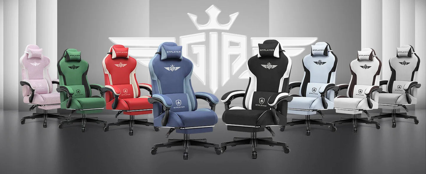 GTPLAYER Gaming Stuhl, Ergonomischer Gamer Stuhl aus Stoff mit Lendenwirbelstütze, PC-Stuhl mit verbreiterter Rückenlehne