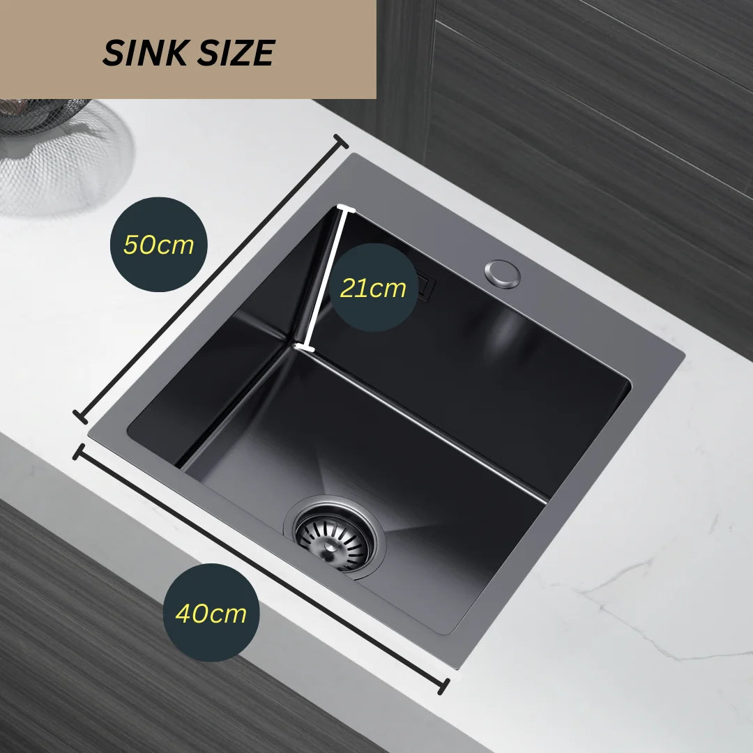 Küchenspüle aus Edelstahl, 40 x 50 cm, Graphit, Einzelschüssel mit Siphon, leicht zu reinigen, handgefertigte Spüle für die Küche