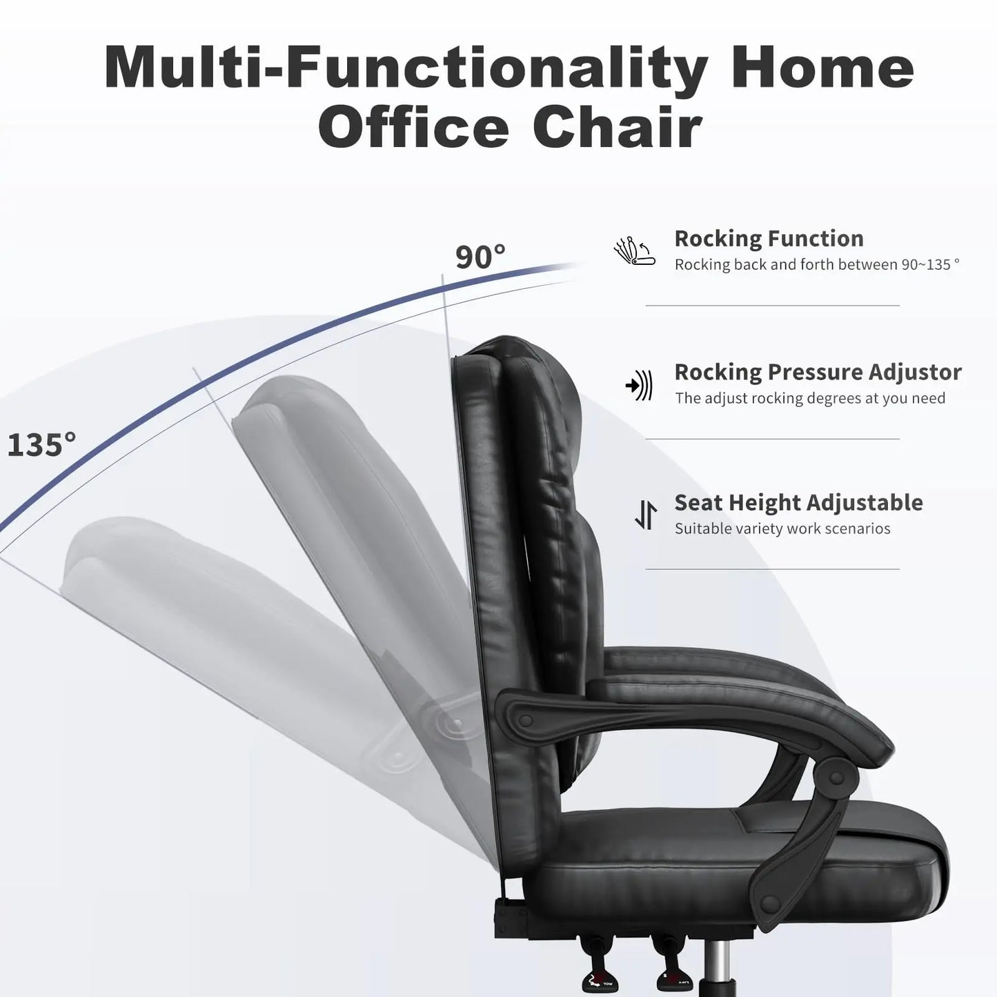 Ergonomic Office Chair PU Leather Desk Chair Spring Pad Design High Backrest Adjustable Executive Chair Swivel Chair