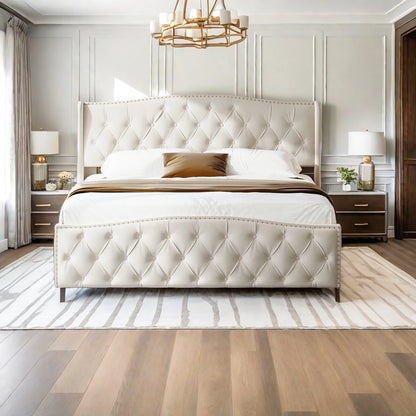 ROSAHQNDA Polsterbett, hydraulisches Bett im modernen Stil, 140/160 x 200 cm, graue Flanellniete. Doppelbett ohne Matratze