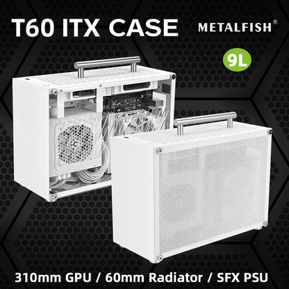 METALFISH T60 Mini ITX Black Case 9L With Acrylic Or Mesh Side Panel and Portable Handle Support SFX PSU/300mm GPU/2*120mm Fan.