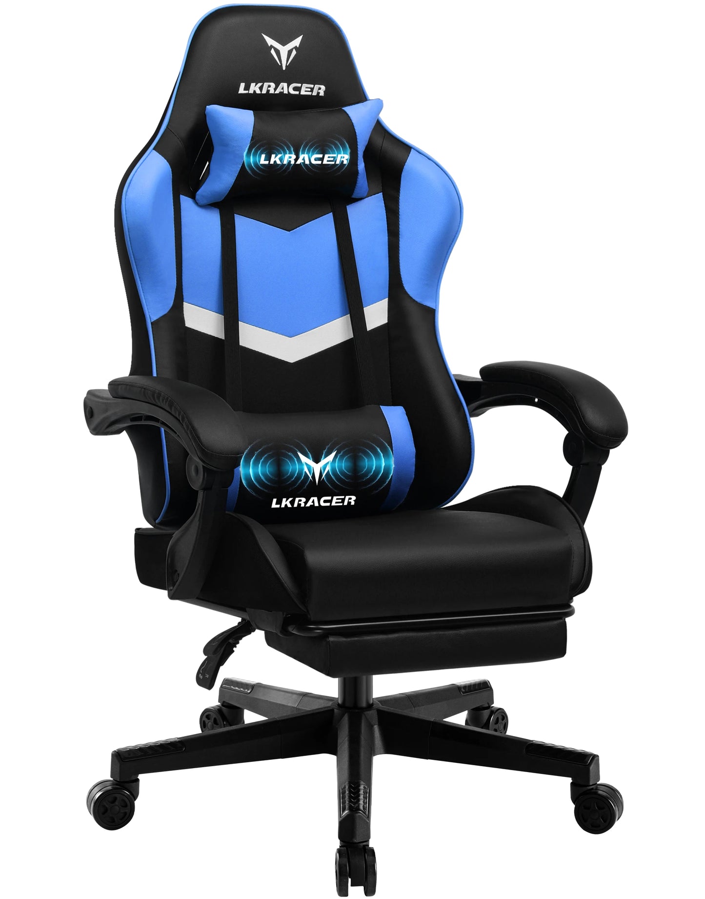 LUCKRACER Gaming Stuhl mit fußstütze Bürostuhl Ergonomisch mit verstellbare Lendenkissen, Kopfkissen Gaming Chair