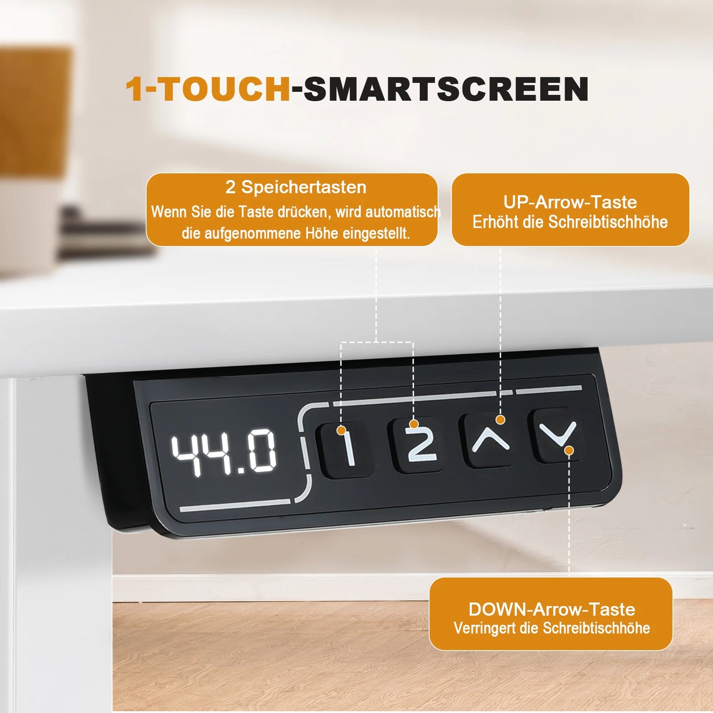 COMHOMA Höhenverstellbarer Schreibtisch mit USB-Buchse und Haken, Elektrisch Verstellbarer Computertisch, Steh-Sitztisch