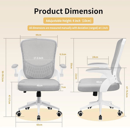 Naspaluro Ergonomic Office Chair Desk Chair with 90° Folding Armrests Lumbar Support Breathable Mesh Padding for Home Office
