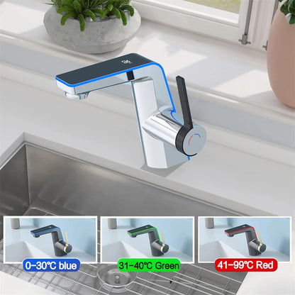 Intelligent LED Digital Display Bathroom Basin Faucet Tap Hot Cold Temperature Sensing Faucet Toilet Bathroom Household Faucet