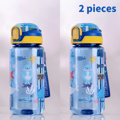 600ml Dinosaur Water Bottle For Kids Water Sippy Cup With Silicone Straw Leakproof Plastic Water Bottles Summer Kids Water Cup