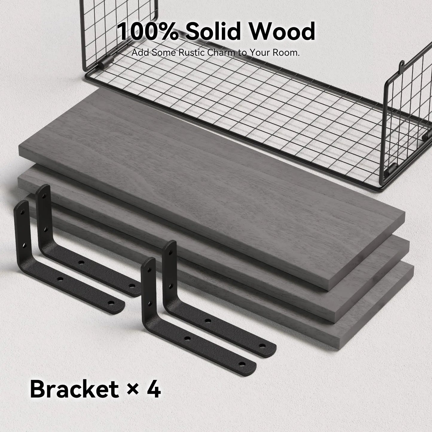 WOPITUES Bathroom Shelf Over Toilet, Floating Bathroom Shelf Wall Mounted with Wire Basket, Floating Shelf for Wall Décor-Rustic