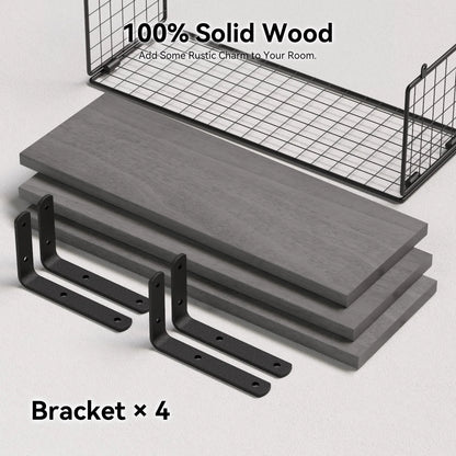 WOPITUES Bathroom Shelf Over Toilet, Floating Bathroom Shelf Wall Mounted with Wire Basket, Floating Shelf for Wall Décor-Rustic