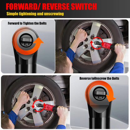 200 Nm kabelloser elektrischer Ratschenschlüsselsatz 90 °   3/8-Zoll-Winkelschlüssel mit 7-teiligem Steckschlüsselsatz, Ratschenwerkzeug mit 2 Lithiumbatterien
