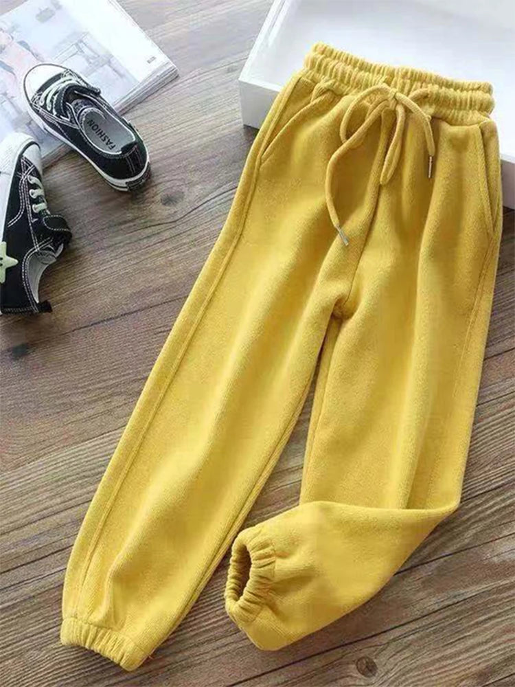 Winter Frauen Harems hose Kordel zug Fleece lange verdicken y2k Jogging hose Jogger hose Sport lässig einfarbig warme Hose.