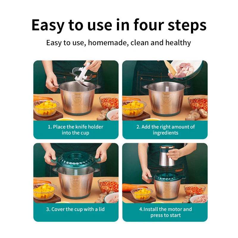 2L/5L Electric Meat Grinder Food Processor Chopper Stainless Steel Kitchen light Machine Chopper Slicer Machine Home Grinder.