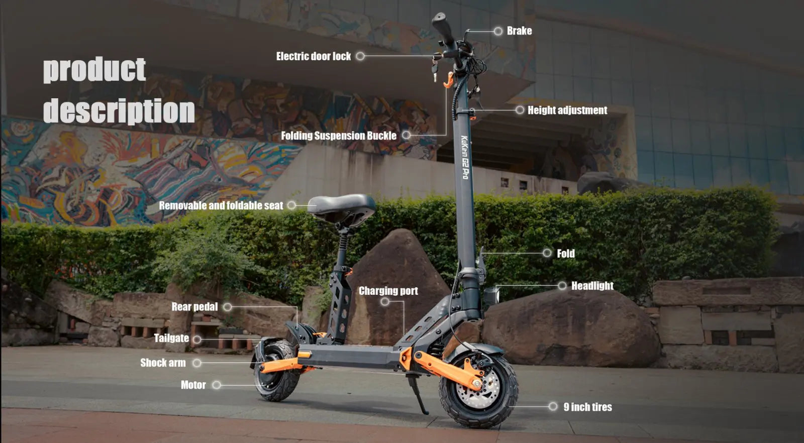 New urban/off-road electric scooter Kukirin G2 PRO 1000W 48 v15.6ah 45HP/H foldable electric scooter with seat.