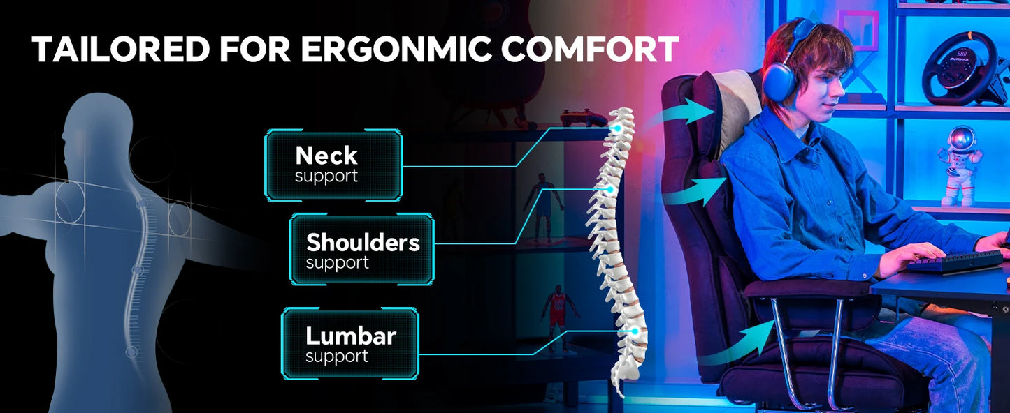 GTPLAYER Gaming Stuhl, Bürostuhl mit Taschenfeder-Lendenwirbelstütze, ergonomischer und komfortabler breiter Büro-Computersessel