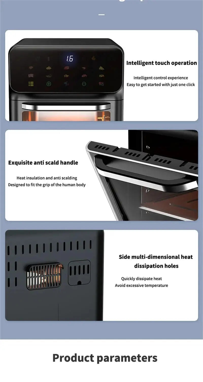 1350W Large Capacity Electric Air Fryers Oil-free Automatic Household Kitchen 360°Baking Convection Oven Deep Fryer without Oil.