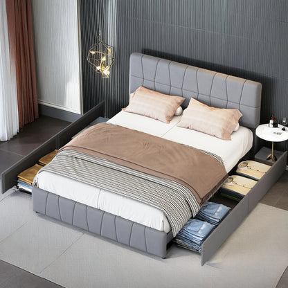 ROSAHQNDA Modernes Doppelbett, Polsterbett mit 4 Schubladen, Samt, verstellbares Kopfteil, Doppelbettgestell, ohne Matratze