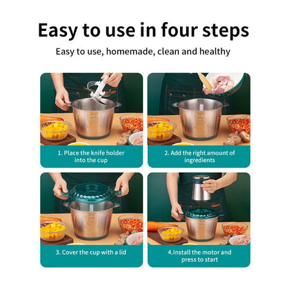 Electric Meat Grinders 2L Food Crusher Stainless Steel Multifunctional Vegetable Slicer Processor Chopper Kitchen Blenders.