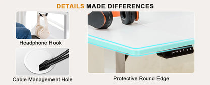 COMHOMA Höhenverstellbarer Schreibtisch mit USB-Buchse und Haken, Elektrisch Verstellbarer Computertisch, Steh-Sitztisch