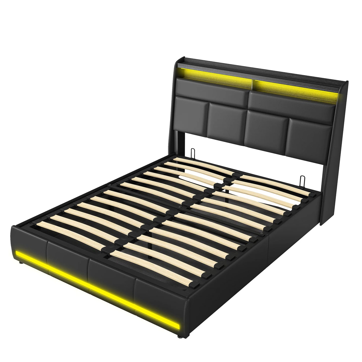 WoodenAura Hydraulisch Doppelbett Polsterbett 140x200cm, Bett mit Lattenrost aus Metallrahmen, Modernes Bettgestell mit Stauraum