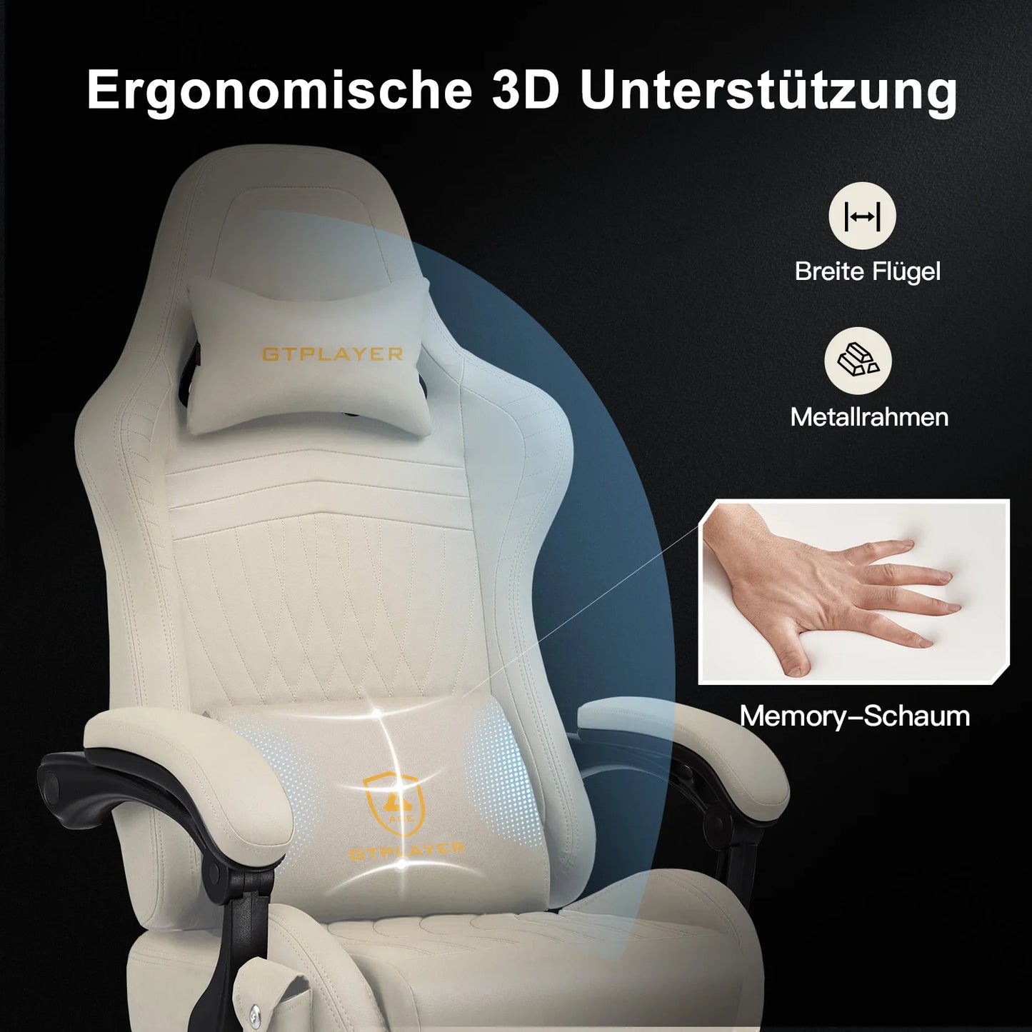 GTPLAYER Gaming Stuhl, Ergonomischer Gaming Sessel Schreibtischstuhl PC mit Fußstütze Lautsprecher Musik Bürostuhl bis 150kg