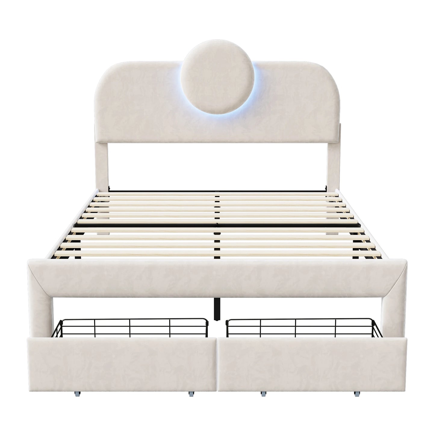 WoodenAura Gepolstertes Doppelbett, 140 x 200 cm mit LED, gepolstertes Bettgestell mit verstellbarem Kopfteil und Lattenrost