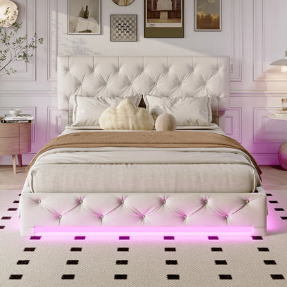 Rosahqnda Hydraulisches Bett  verstellbares gepolstertes Kopfteil, Bettkasten, Erwachsenenbett, Doppelbett