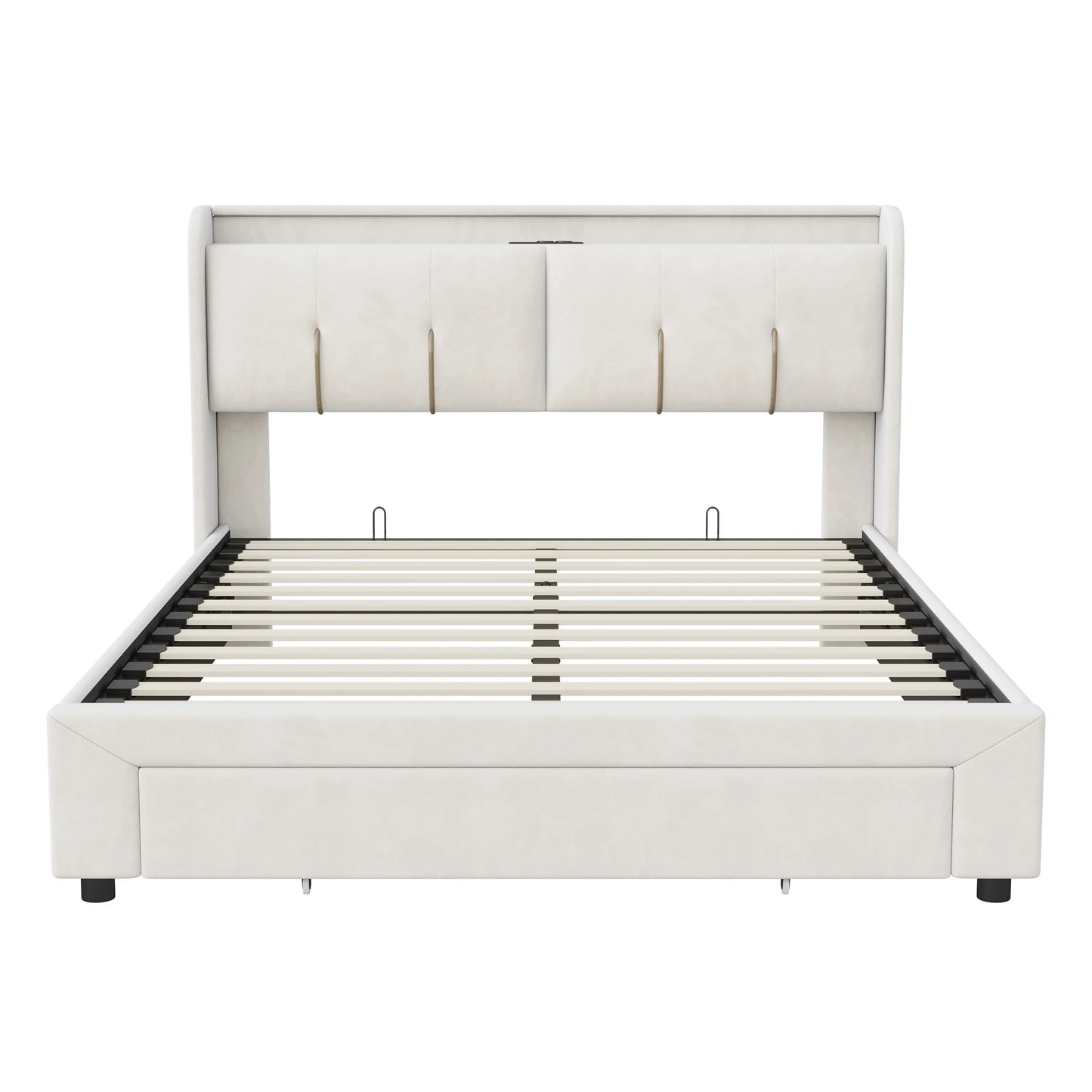 WoodenAura 140x200cm Polsterbett mit USB-C Ladefunktion, Stauraumkopfteil und LED-Beleuchtung und Schubladen, Doppelbett Große