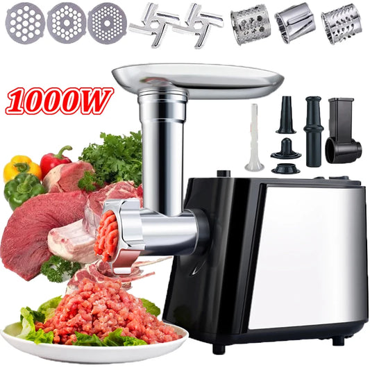 1000W Electric Meat Grinder Heavy hard Meat Mincer Sausage Stuffer Machine 220V Stainless Steel Food grain Stand mix.