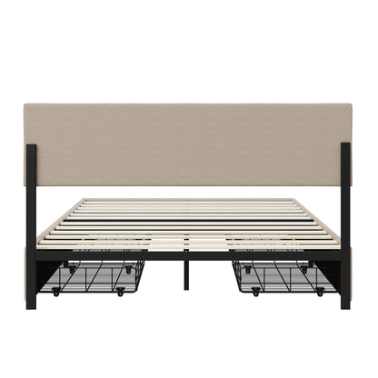 WoodenAura Polsterbett 140x200 cm mit LED-Beleuchtung,Doppelbett mit 4 Schubladen, Höhenverstellbarem Kopfteil und Holzgestell